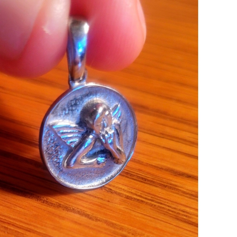 Vintage Sterling Silver Cherub Guardian Angel Charm Pendant Religious Jewelry